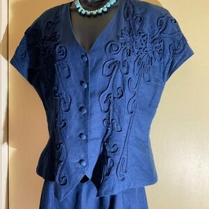 Vintage linen suit. Blue. Size 10